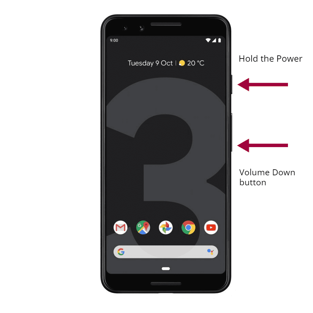 Google pixel ower and Volume Down button screeshot