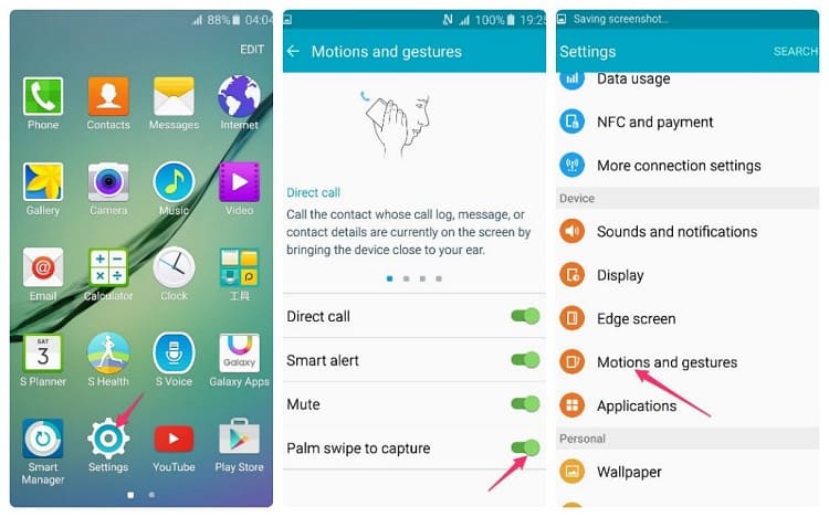 Take a screenshot on Samsung Galaxy Note by Swiping the screen
