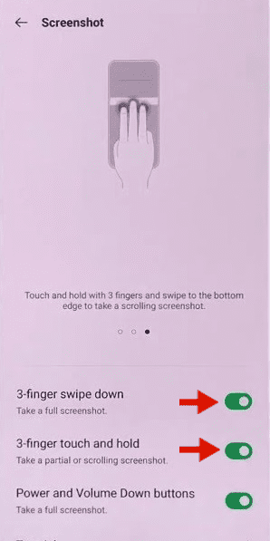 3 Fingers Swipe Down & Touch and hold 